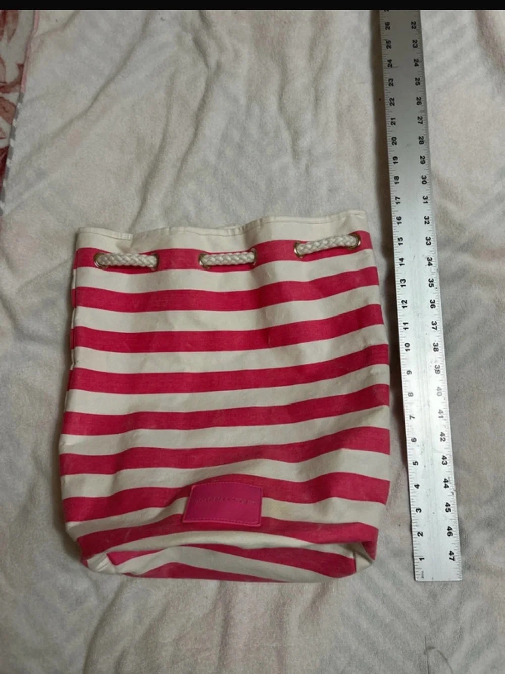 Victoria's Secret Pink & White Striped Canvas Beach Backpack